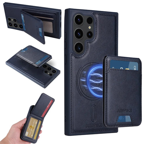 BETOPNICE For Samsung Galaxy S23 Ultra Magnetic Case  RFID Blocking Leather Phone Back Cover with Detachable Card Bag - Blue - 1