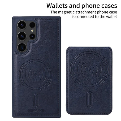 BETOPNICE For Samsung Galaxy S23 Ultra Magnetic Case  RFID Blocking Leather Phone Back Cover with Detachable Card Bag - Blue - 2