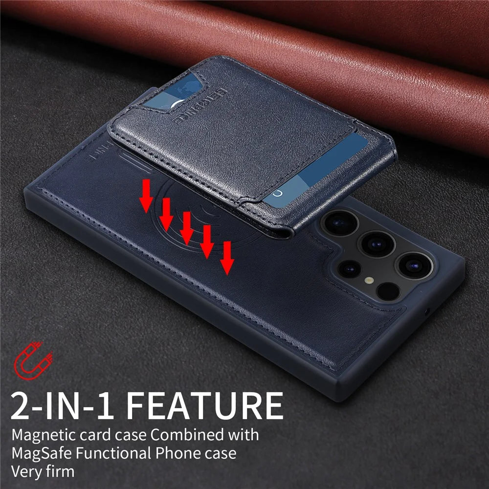BETOPNICE For Samsung Galaxy S23 Ultra Magnetic Case  RFID Blocking Leather Phone Back Cover with Detachable Card Bag - Blue - 5