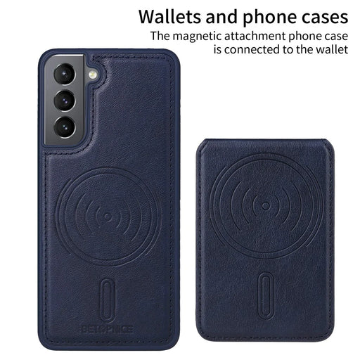 BETOPNICE For Samsung Galaxy S21 4G Magnetic Case  RFID Blocking Leather Phone Back Cover with Detachable Card Bag - Blue - 2