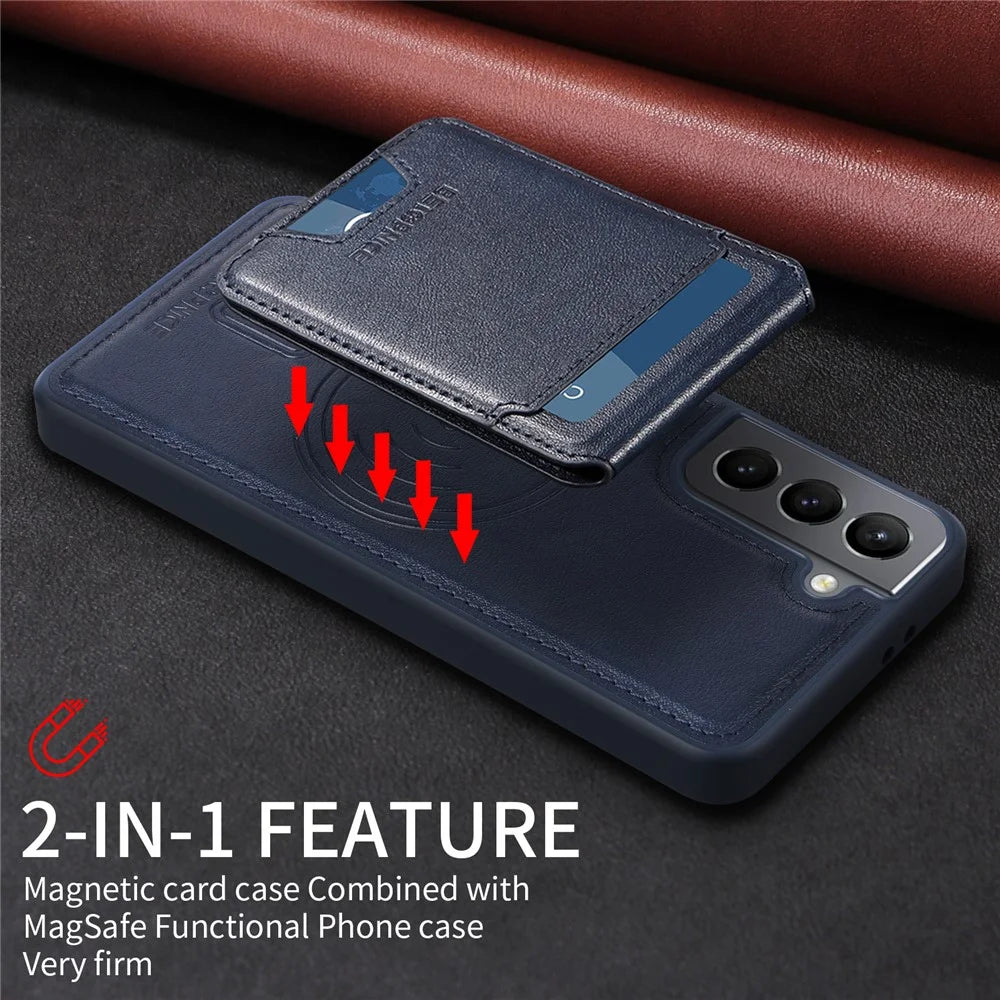 BETOPNICE For Samsung Galaxy S21 4G Magnetic Case  RFID Blocking Leather Phone Back Cover with Detachable Card Bag - Blue - 5