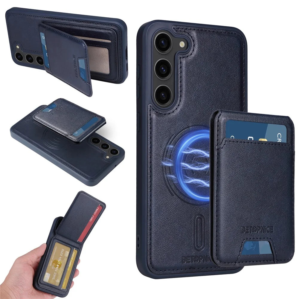 BETOPNICE For Samsung Galaxy S23+ Magnetic Case  RFID Blocking Leather Phone Back Cover with Detachable Card Bag - Blue - 1