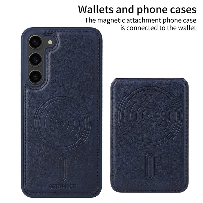 BETOPNICE For Samsung Galaxy S23+ Magnetic Case  RFID Blocking Leather Phone Back Cover with Detachable Card Bag - Blue - 3