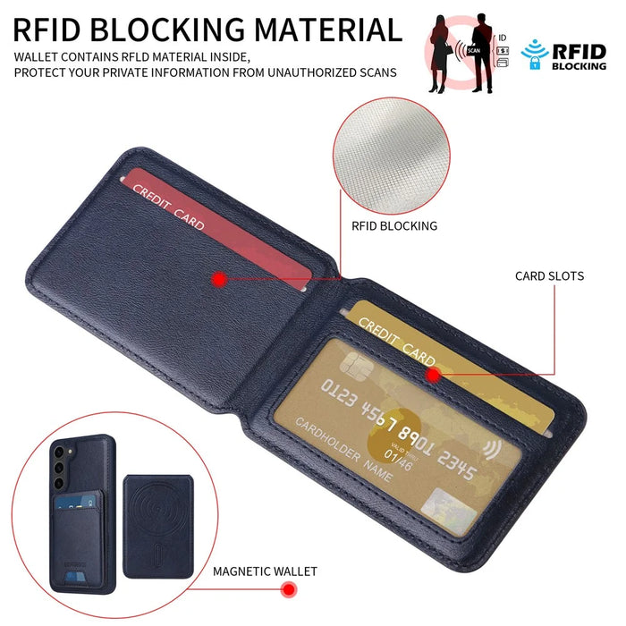 BETOPNICE For Samsung Galaxy S23+ Magnetic Case  RFID Blocking Leather Phone Back Cover with Detachable Card Bag - Blue - 7