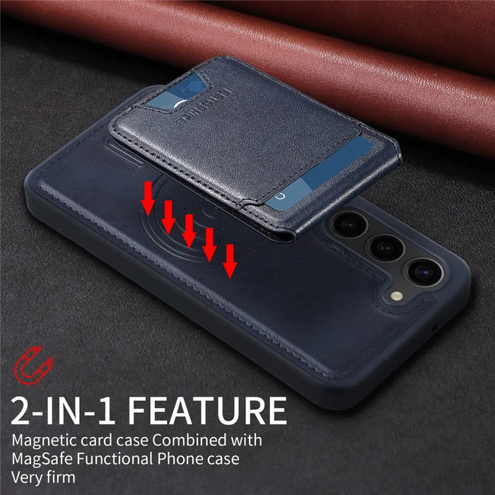BETOPNICE For Samsung Galaxy S23 Magnetic Case  RFID Blocking Leather Phone Back Cover with Detachable Card Bag - Blue - 5