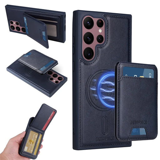 BETOPNICE For Samsung Galaxy S22 Ultra 5G Magnetic Case  RFID Blocking Leather Phone Back Cover with Detachable Card Bag - Blue - 1