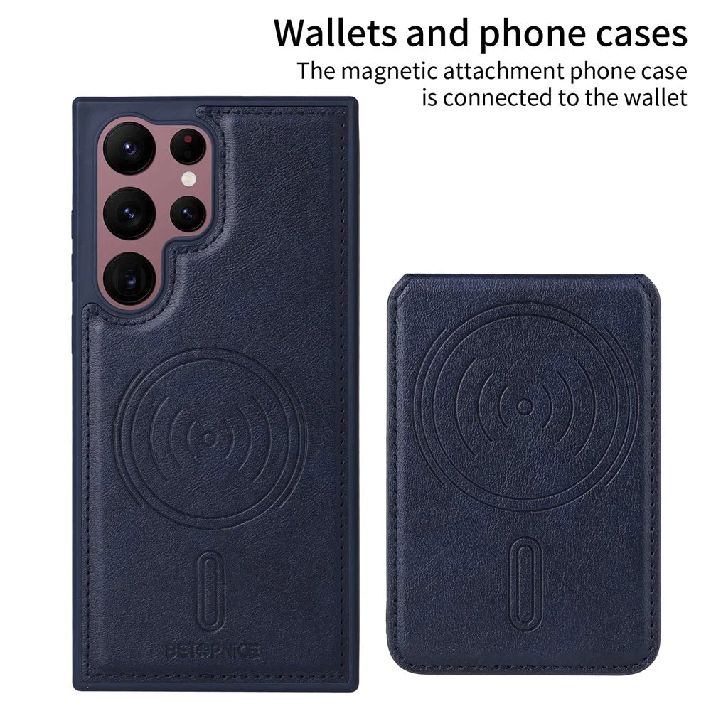 BETOPNICE For Samsung Galaxy S22 Ultra 5G Magnetic Case  RFID Blocking Leather Phone Back Cover with Detachable Card Bag - Blue - 2