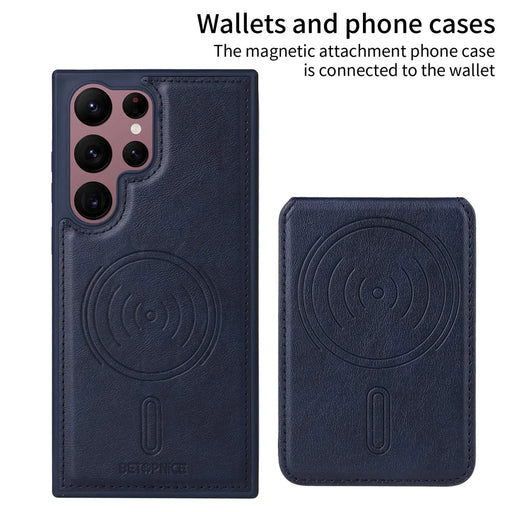 BETOPNICE For Samsung Galaxy S22 Ultra 5G Magnetic Case  RFID Blocking Leather Phone Back Cover with Detachable Card Bag - Blue - 2