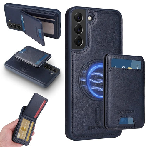 BETOPNICE For Samsung Galaxy S22+ 5G Magnetic Case  RFID Blocking Leather Phone Back Cover with Detachable Card Bag - Blue - 1