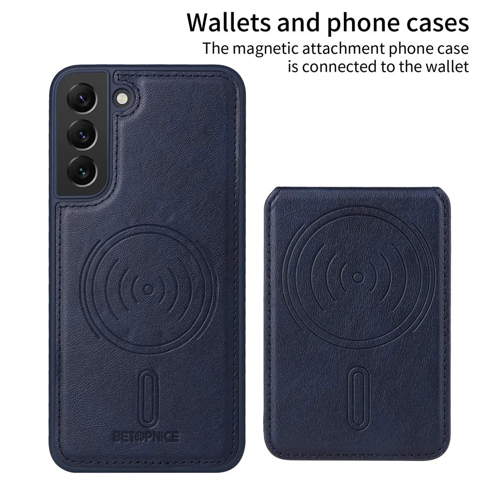 BETOPNICE For Samsung Galaxy S22+ 5G Magnetic Case  RFID Blocking Leather Phone Back Cover with Detachable Card Bag - Blue - 2