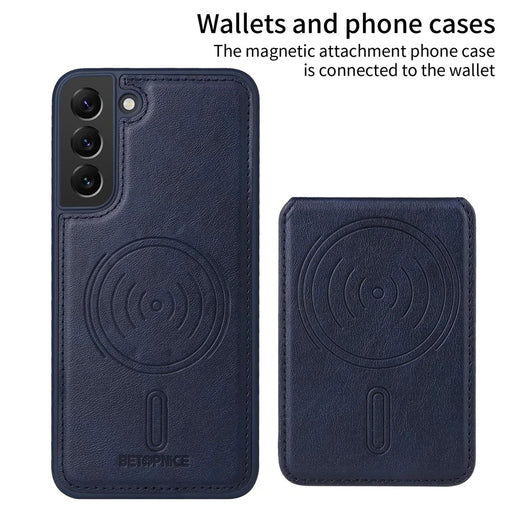 BETOPNICE For Samsung Galaxy S22+ 5G Magnetic Case  RFID Blocking Leather Phone Back Cover with Detachable Card Bag - Blue - 2