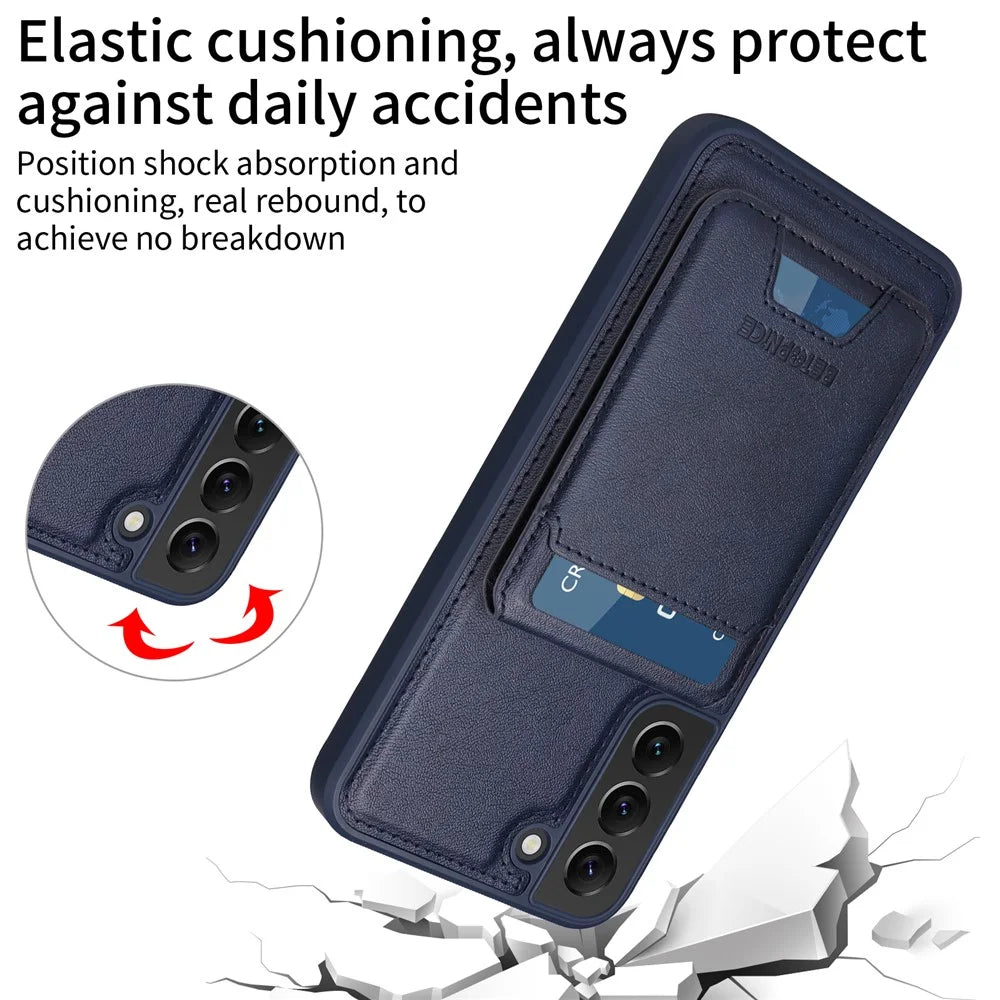 BETOPNICE For Samsung Galaxy S22+ 5G Magnetic Case  RFID Blocking Leather Phone Back Cover with Detachable Card Bag - Blue - 4