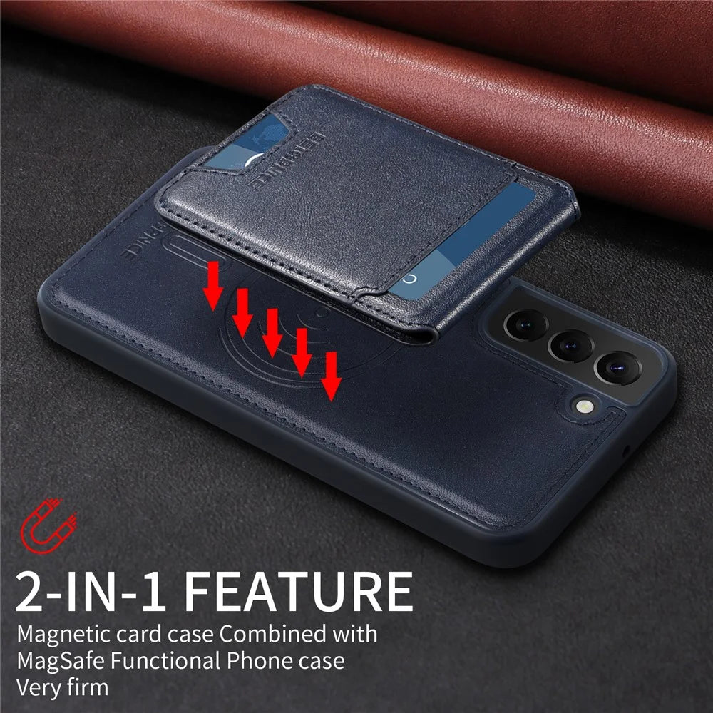 BETOPNICE For Samsung Galaxy S22+ 5G Magnetic Case  RFID Blocking Leather Phone Back Cover with Detachable Card Bag - Blue - 5