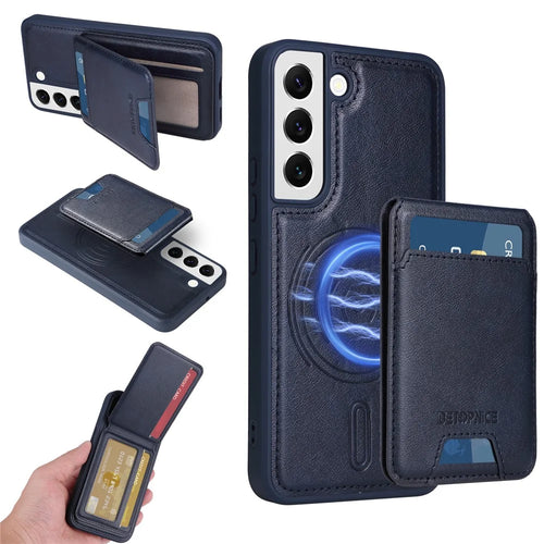BETOPNICE For Samsung Galaxy S22 5G Magnetic Case  RFID Blocking Leather Phone Back Cover with Detachable Card Bag - Blue - 1