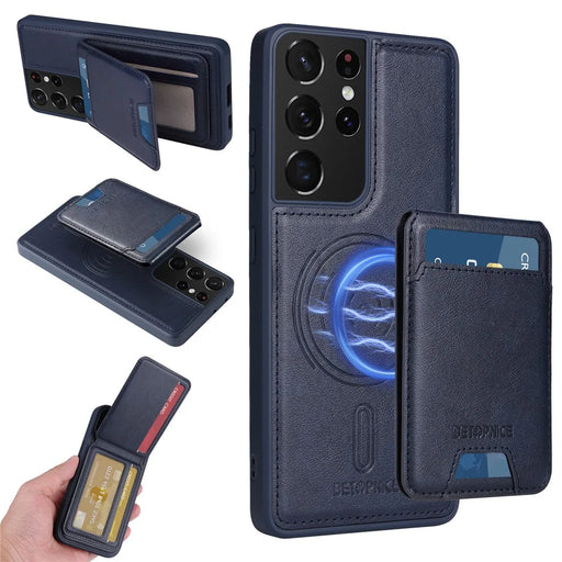 BETOPNICE For Samsung Galaxy S21 Ultra 5G Magnetic Case  RFID Blocking Leather Phone Back Cover with Detachable Card Bag - Blue - 1
