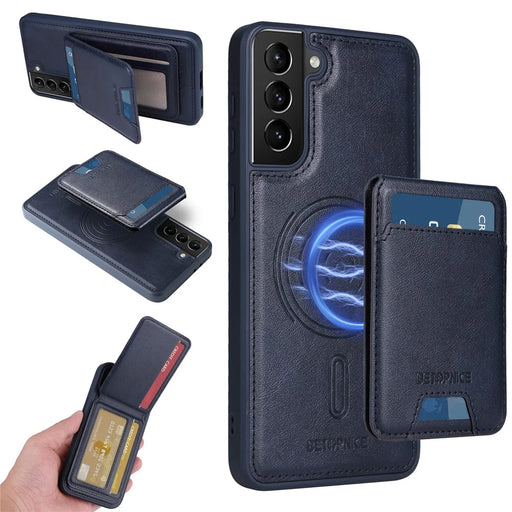 BETOPNICE For Samsung Galaxy S21+ 5G Magnetic Case  RFID Blocking Leather Phone Back Cover with Detachable Card Bag - Blue - 1