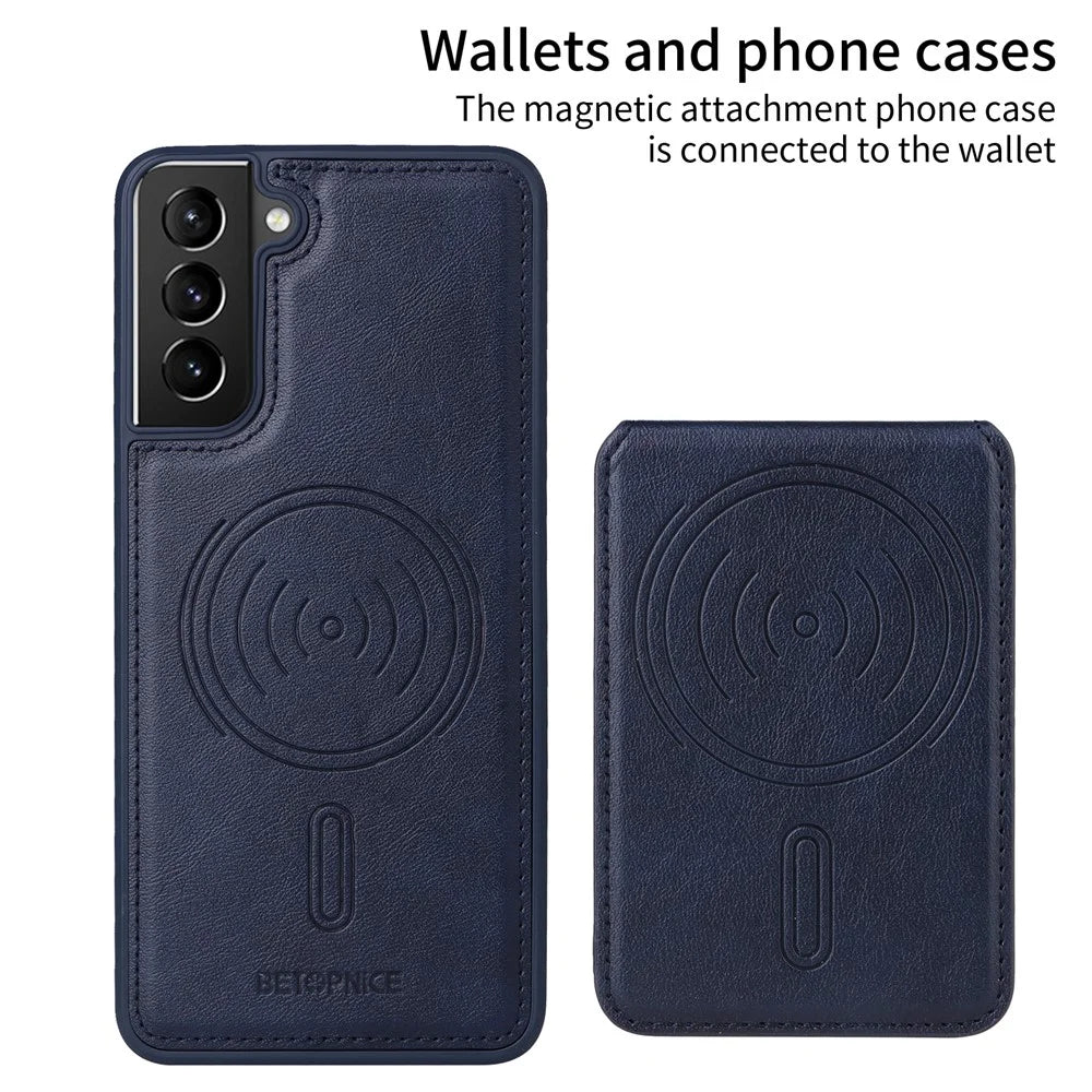 BETOPNICE For Samsung Galaxy S21+ 5G Magnetic Case  RFID Blocking Leather Phone Back Cover with Detachable Card Bag - Blue - 2