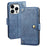 IDEWEI For iPhone 14 Pro Mobile Phone Shell Bag PU Leather Wallet Stand Phone Cover Anti-Scratch Fine Texture Phone Case - Blue - 1