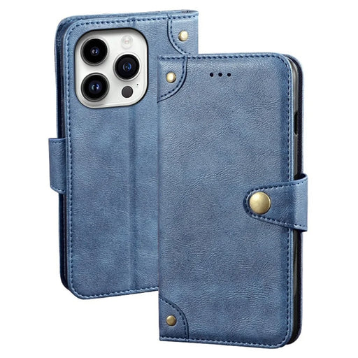 IDEWEI For iPhone 14 Pro Mobile Phone Shell Bag PU Leather Wallet Stand Phone Cover Anti-Scratch Fine Texture Phone Case - Blue - 1