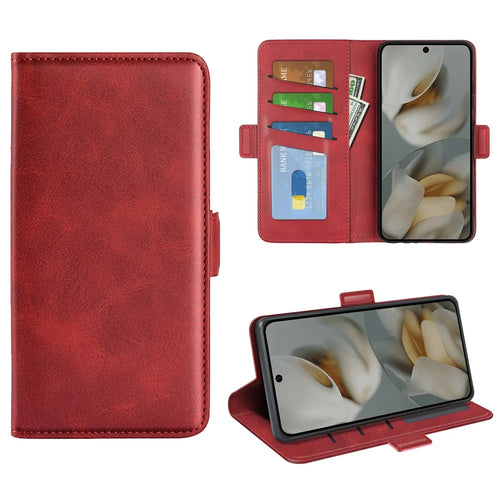 For Google Pixel 10 Pro XL Case Calf Texture Leather Wallet Phone Cover - Red - 1