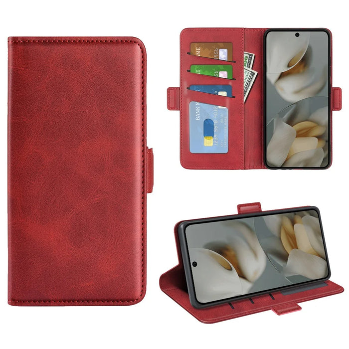 For Google Pixel 10 Pro XL Case Calf Texture Leather Wallet Phone Cover - Red - 1