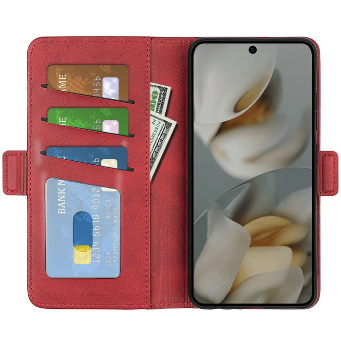 For Google Pixel 10 Pro XL Case Calf Texture Leather Wallet Phone Cover - Red - 2