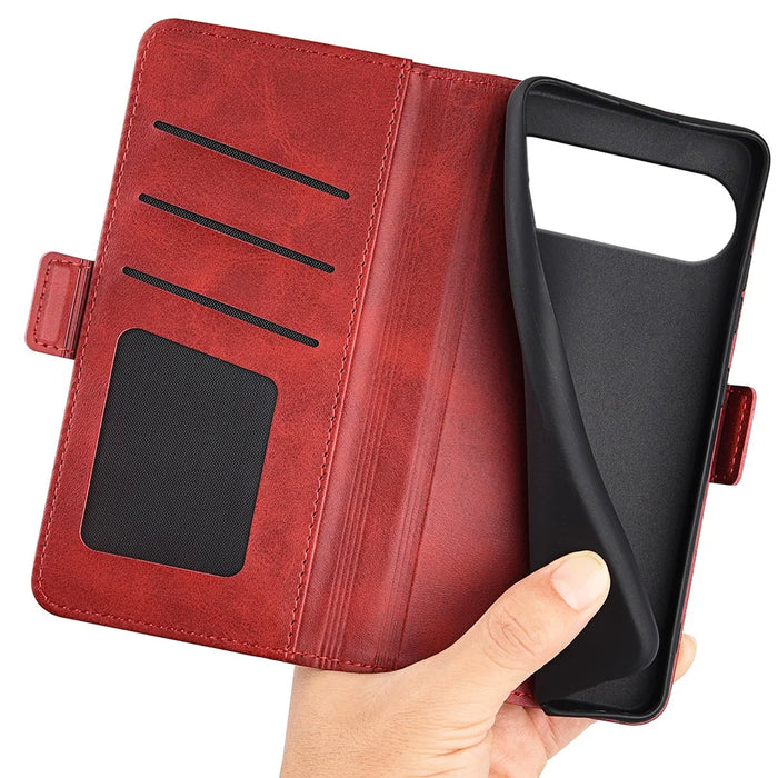 For Google Pixel 10 Pro XL Case Calf Texture Leather Wallet Phone Cover - Red - 4