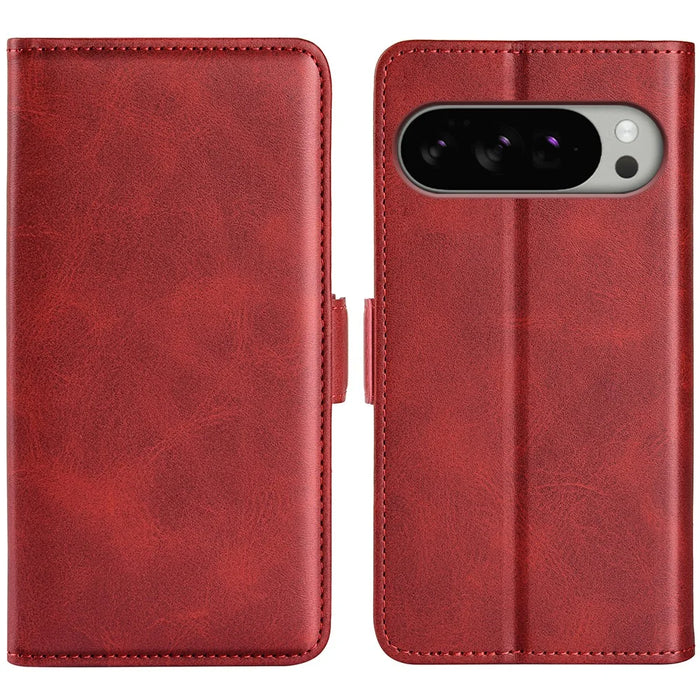For Google Pixel 10 Pro XL Case Calf Texture Leather Wallet Phone Cover - Red - 5