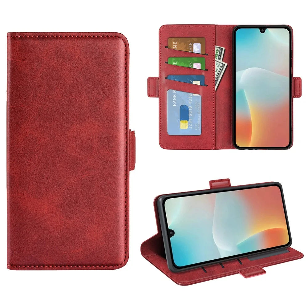 For Samsung Galaxy M16 5G Case Calf Texture Leather Wallet Phone Cover - Red - 1