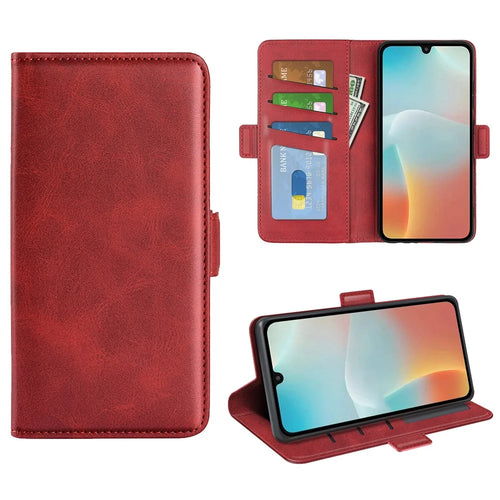 For Samsung Galaxy M16 5G Case Calf Texture Leather Wallet Phone Cover - Red - 1