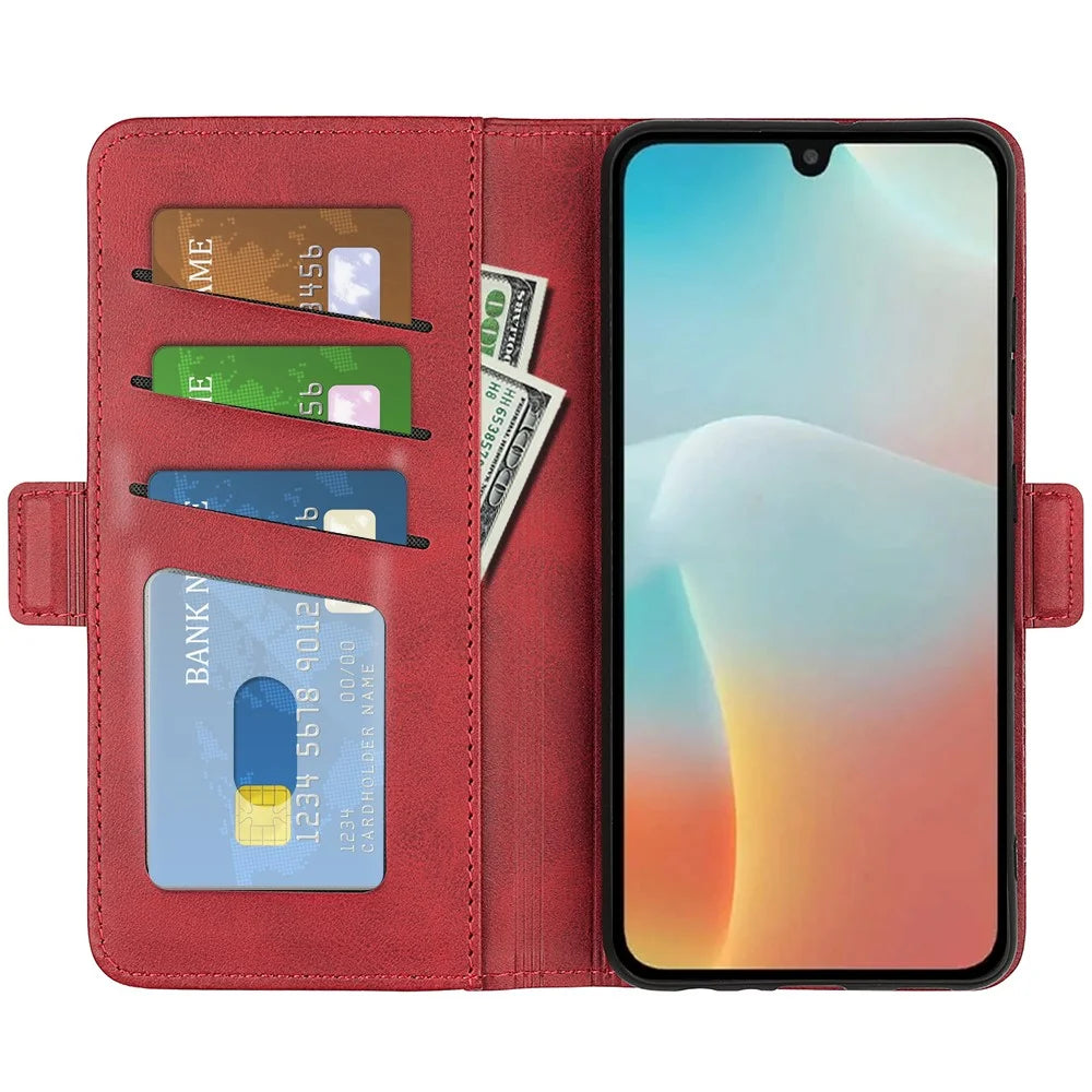 For Samsung Galaxy M16 5G Case Calf Texture Leather Wallet Phone Cover - Red - 2