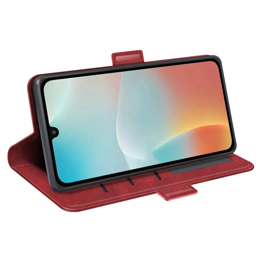 For Samsung Galaxy M16 5G Case Calf Texture Leather Wallet Phone Cover - Red - 3