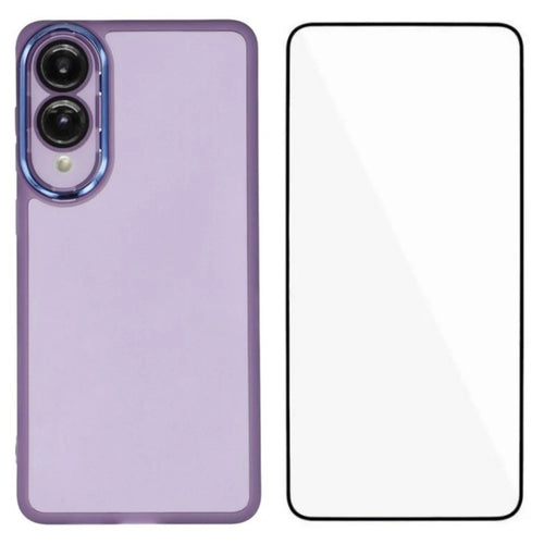 WANLONFENG For Samsung Galaxy S25 Edge TPU Case  DKSM Series Electroplated Frame Back Cover with Tempered Glass - Purple - 1