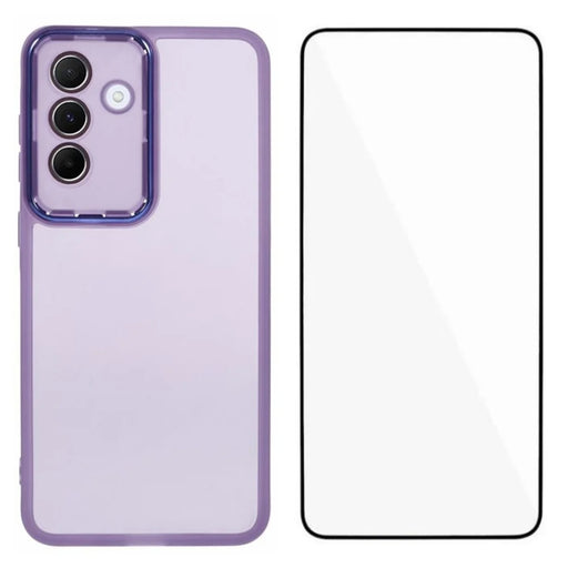 WANLONFENG For Samsung Galaxy A56 5G TPU Case  DKSM Series Electroplated Frame Back Cover with Tempered Glass - Purple - 1
