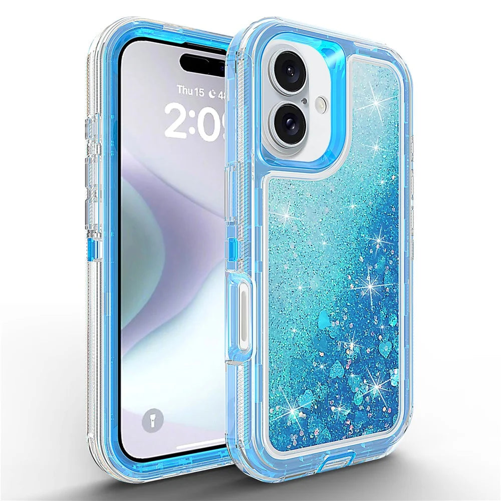 For iPhone 16 Case Shockproof Detachable 2 In 1 TPU + PC Quicksand Phone Cover - Blue - 1