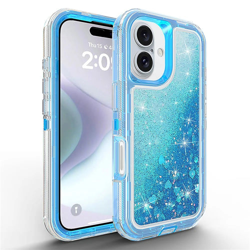 For iPhone 16 Case Shockproof Detachable 2 In 1 TPU + PC Quicksand Phone Cover - Blue - 1