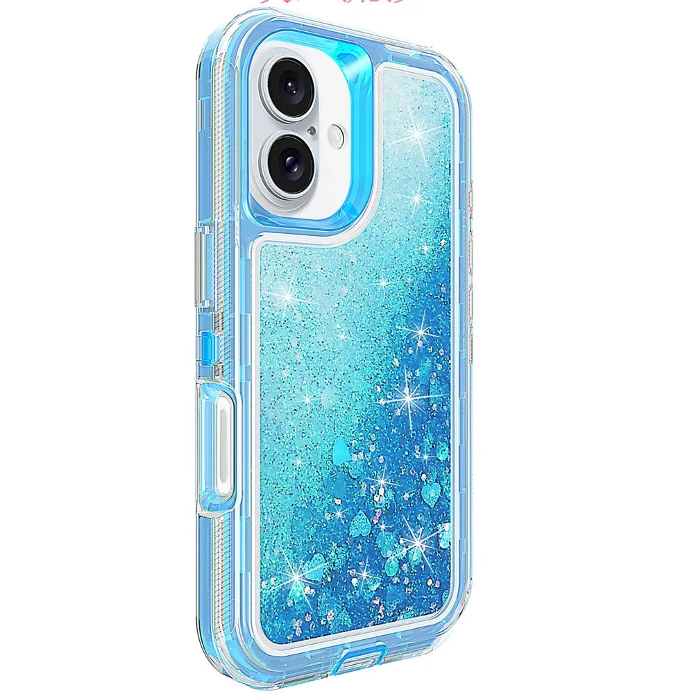 For iPhone 16 Case Shockproof Detachable 2 In 1 TPU + PC Quicksand Phone Cover - Blue - 2
