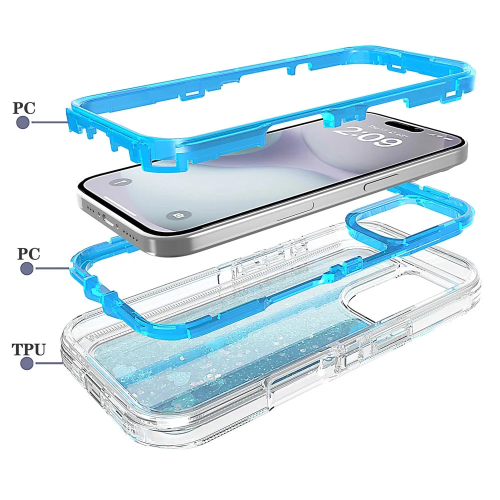 For iPhone 16 Case Shockproof Detachable 2 In 1 TPU + PC Quicksand Phone Cover - Blue - 3