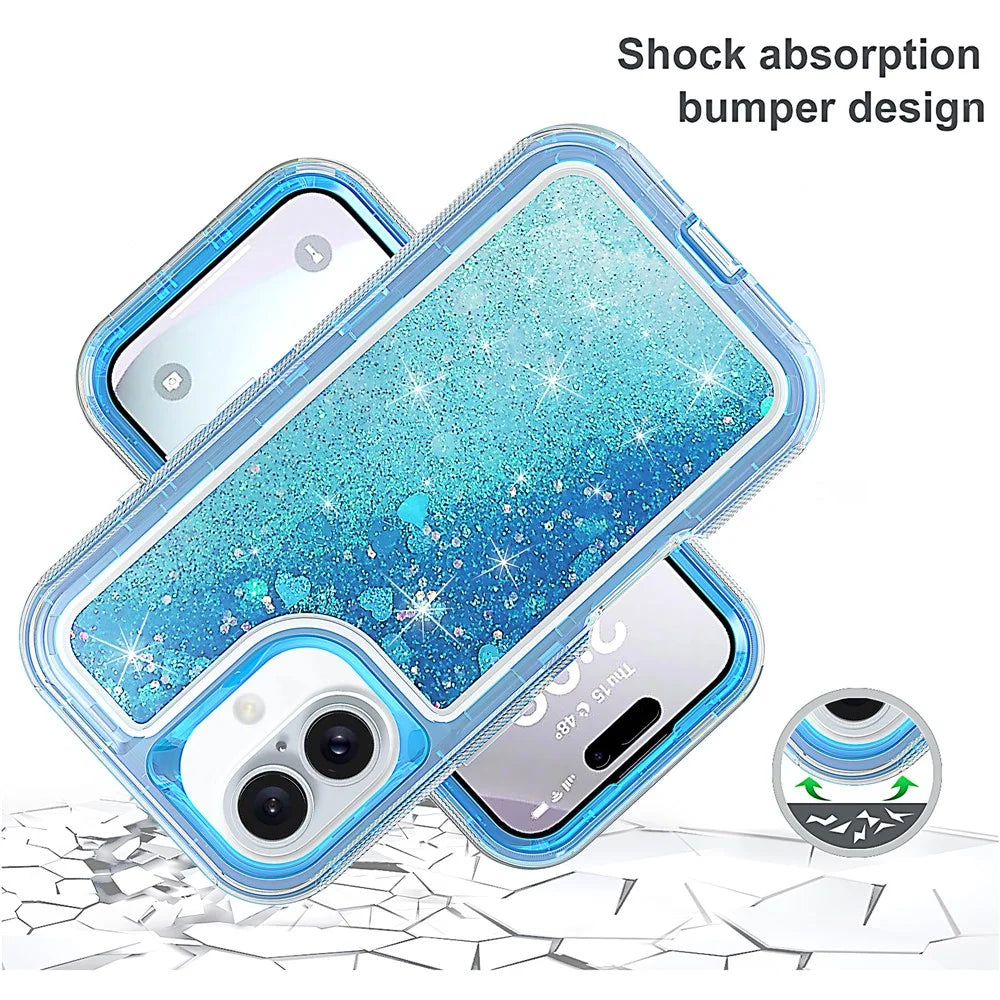 For iPhone 16 Case Shockproof Detachable 2 In 1 TPU + PC Quicksand Phone Cover - Blue - 4