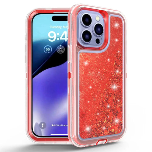 For iPhone 15 Pro Max Case Shockproof Detachable 2 In 1 TPU + PC Quicksand Phone Cover - Red - 1