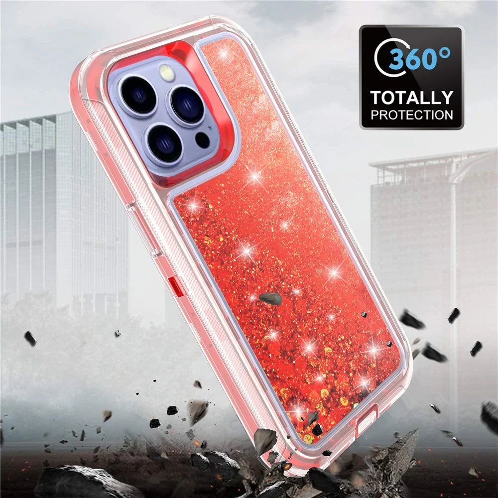 For iPhone 15 Pro Max Case Shockproof Detachable 2 In 1 TPU + PC Quicksand Phone Cover - Red - 3
