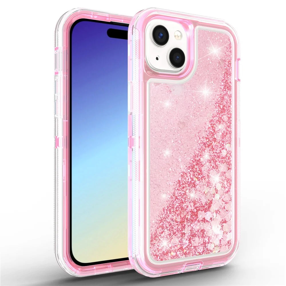 For iPhone 15 Plus Case Shockproof Detachable 2 In 1 TPU + PC Quicksand Phone Cover - Pink - 1