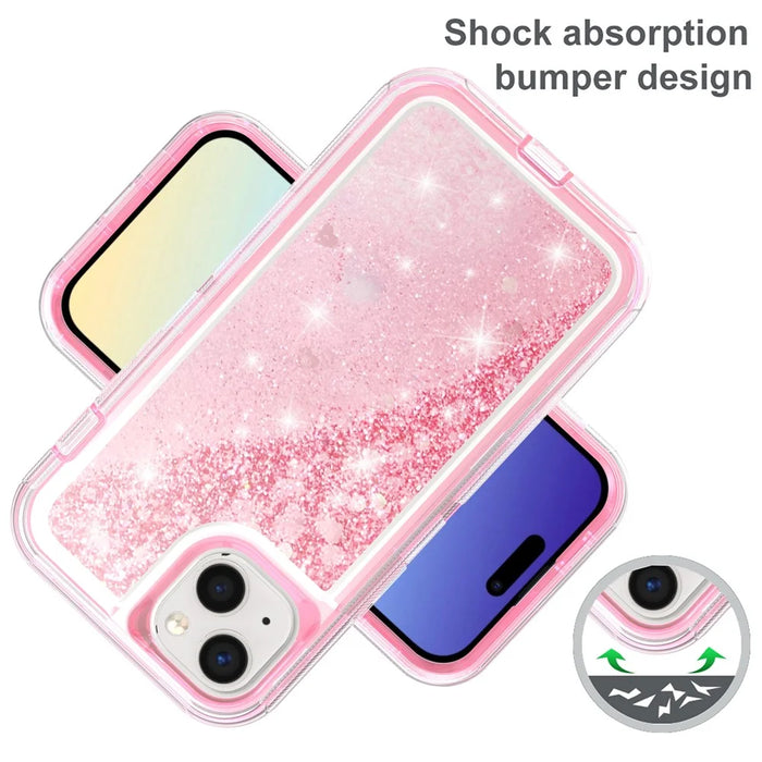 For iPhone 15 Plus Case Shockproof Detachable 2 In 1 TPU + PC Quicksand Phone Cover - Pink - 3