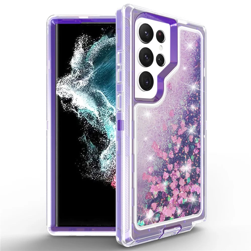 For Samsung Galaxy S23 Ultra Case Shockproof Detachable 2 In 1 TPU + PC Quicksand Phone Cover - Purple - 1