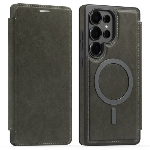 For Samsung Galaxy S25 Ultra Leather Magnetic Case RFID Blocking Card Holder Phone Cover - Titanium Grey - 1