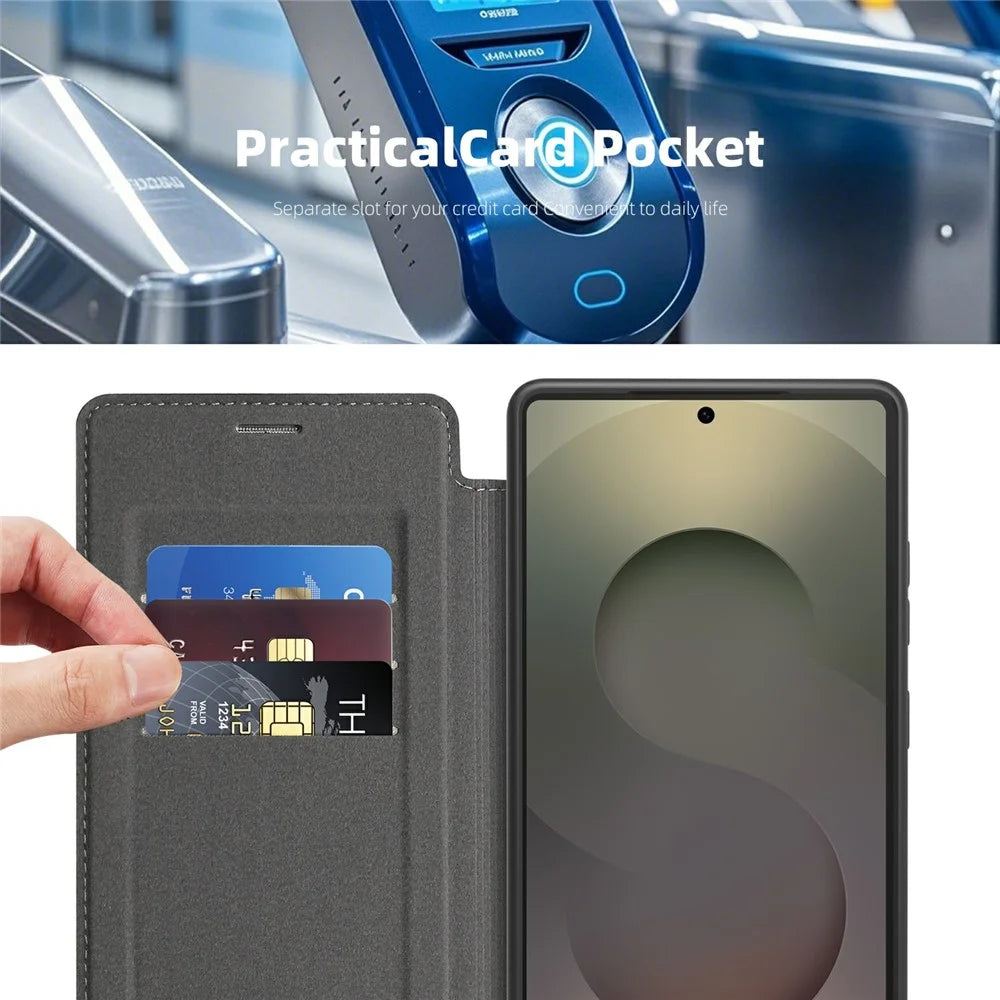 For Samsung Galaxy S25 Ultra Leather Magnetic Case RFID Blocking Card Holder Phone Cover - Titanium Grey - 3