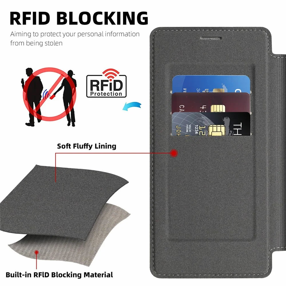 For Samsung Galaxy S25 Ultra Leather Magnetic Case RFID Blocking Card Holder Phone Cover - Titanium Grey - 5