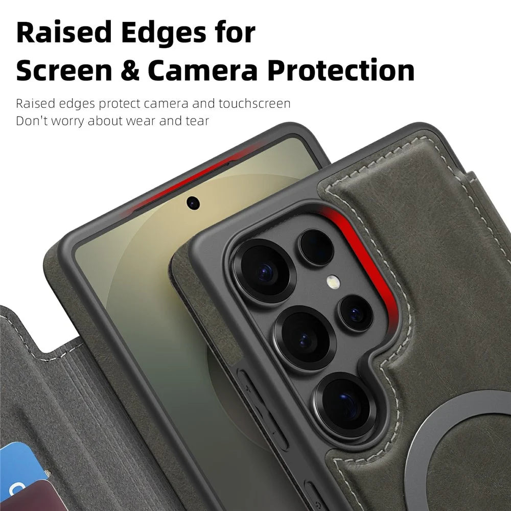 For Samsung Galaxy S25 Ultra Leather Magnetic Case RFID Blocking Card Holder Phone Cover - Titanium Grey - 7
