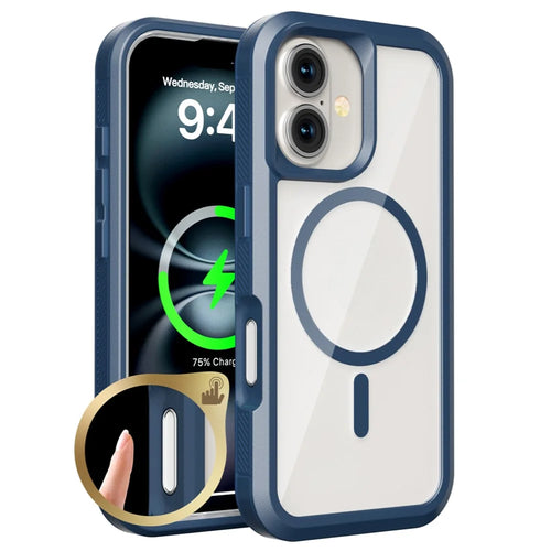 For iPhone 16 Magnetic Case Translucent Detachable 2 in 1 TPU + PC Shockproof Phone Cover - Dark Blue - 1