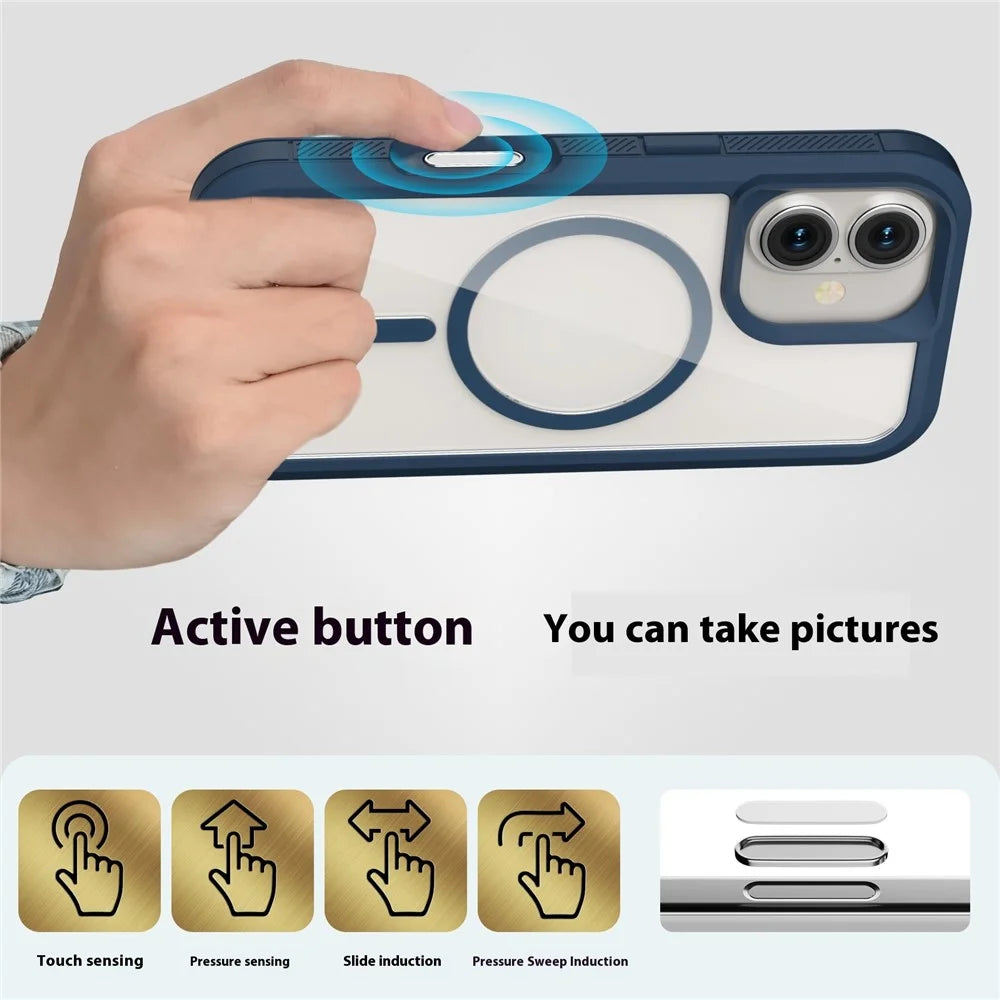 For iPhone 16 Magnetic Case Translucent Detachable 2 in 1 TPU + PC Shockproof Phone Cover - Dark Blue - 3